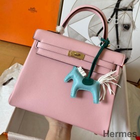 Hermes Kelly Retourne 25 Handmade Bag In Pink Swift Calfskin