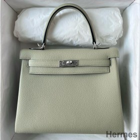 Hermes Kelly Retourne 25 Handmade Bag In Sauge Clemence Leather