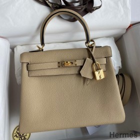 Hermes Kelly Retourne 25 Handmade Bag In Trench Clemence Leather
