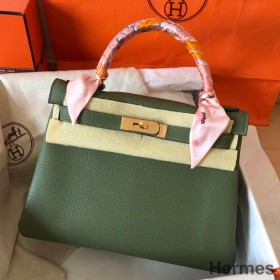 Hermes Kelly Retourne 28 Handmade Bag In Canopee Clemence Leather