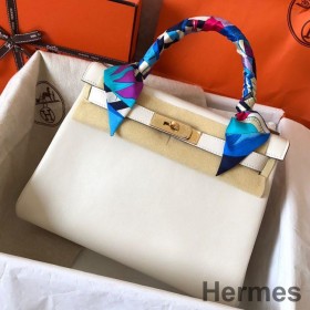 Hermes Kelly Retourne 28 Handmade Bag In Craie Swift Calfskin