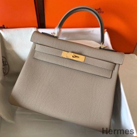 Hermes Kelly Retourne 28 Handmade Bag In Tourterelle Clemence Leather