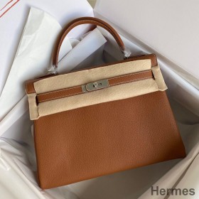Hermes Kelly Retourne 32 Handmade Bag In Gold Clemence Leather