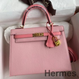 Hermes Kelly Sellier 25 Bicolor Bag in Rose Confetti and Lipstick Mysore Goatskin