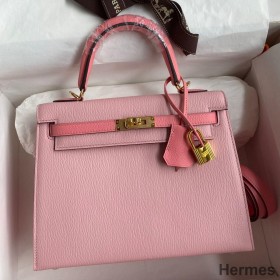 Hermes Kelly Sellier 25 Bicolor Bag in Rose Confetti and Lipstick Mysore Goatskin