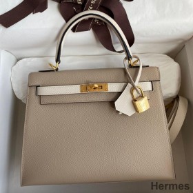 Hermes Kelly Sellier 25 Bicolor Bag in Trench and Craie Epsom Calfskin