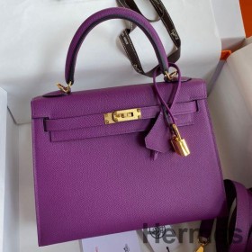 Hermes Kelly Sellier 25 Handmade Bag In Anemone Epsom Calfskin