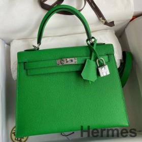 Hermes Kelly Sellier 25 Handmade Bag In Bambou Epsom Calfskin