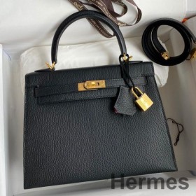 Hermes Kelly Sellier 25 Handmade Bag In Black Mysore Goatskin