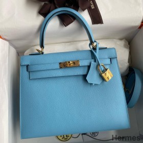 Hermes Kelly Sellier 25 Handmade Bag In Blue Candy Epsom Calfskin