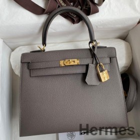 Hermes Kelly Sellier 25 Handmade Bag In Etain Epsom Calfskin