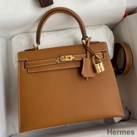 Hermes Kelly Sellier 25 Handmade Bag In Gold Epsom Calfskin