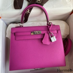 Hermes Kelly Sellier 25 Handmade Bag In Magnolia Epsom Calfskin