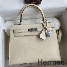 Hermes Kelly Sellier 25 Handmade Bag In Nata Epsom Calfskin