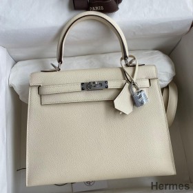 Hermes Kelly Sellier 25 Handmade Bag In Nata Epsom Calfskin