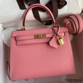 Hermes Kelly Sellier 25 Handmade Bag In Rose Confetti Epsom Calfskin