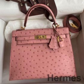 Hermes Kelly Sellier 25 Handmade Bag In Terre Cuite Ostrich Leather