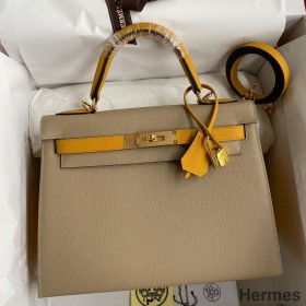 Hermes Kelly Sellier 28 Bicolor Bag in Trench and Yellow Epsom Calfskin