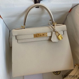 Hermes Kelly Sellier 28 Handmade Bag In Craie Epsom Calfskin