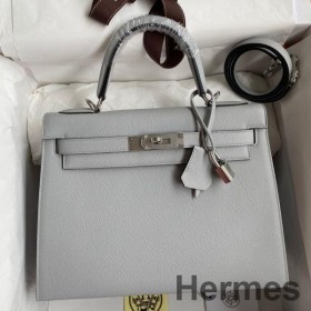 Hermes Kelly Sellier 28 Handmade Bag In Gris Mouette Epsom Calfskin