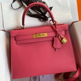 Hermes Kelly Sellier 28 Handmade Bag In Rose Lipstick Epsom Calfskin