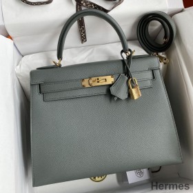 Hermes Kelly Sellier 28 Handmade Bag In Vert Amande Epsom Calfskin