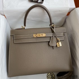 Hermes Kelly Sellier 32 Handmade Bag In Taupe Epsom Calfskin