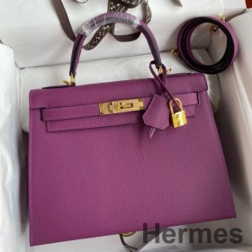 Hermes Kelly Sellier 32 Handmade Bag in Anemone Epsom Calfskin