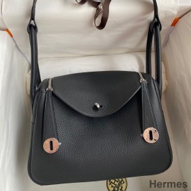 Hermes Lindy 26 Handmade Bag In Black Clemence Leather