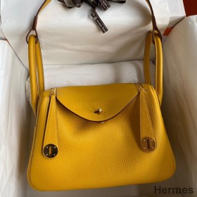 Hermes Lindy 26 Handmade Bag In Jaune Ambre Clemence Leather
