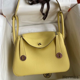 Hermes Lindy 26 Handmade Bag In Jaune Poussin Clemence Leather