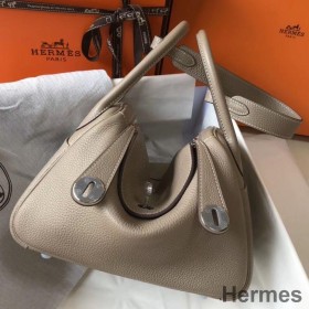 Hermes Lindy 26cm Bag In Gris Tourterelle Clemence Leather PHW