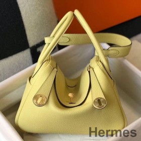 Hermes Lindy 26cm Bag In Jaune Poussin Clemence Leather GHW