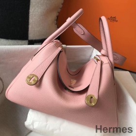 Hermes Lindy 26cm Bag In Pink Clemence Leather GHW