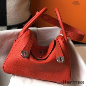 Hermes Lindy 26cm Bag In Red Clemence Leather PHW
