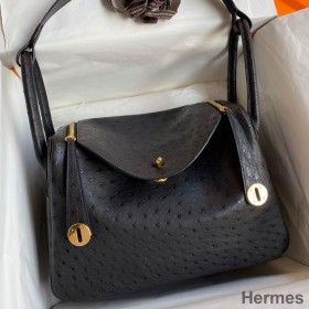 Hermes Lindy 30 Handmade Bag In Black Ostrich Leather