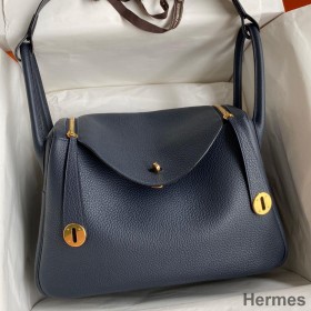 Hermes Lindy 30 Handmade Bag In Blue Nuit Clemence Leather