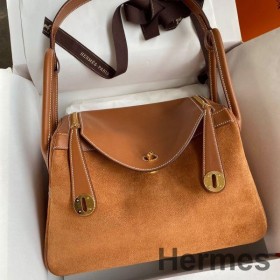 Hermes Lindy 30 Handmade Bag In Gold Doblis Suede Calfskin
