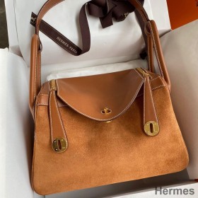 Hermes Lindy 30 Handmade Bag In Gold Doblis Suede Calfskin