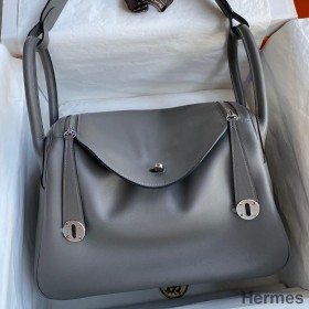 Hermes Lindy 30 Handmade Bag In Grey Swift Calfskin