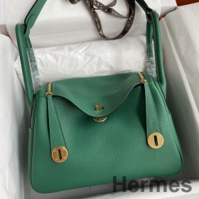 Hermes Lindy 30 Handmade Bag In Malachite Clemence Leather