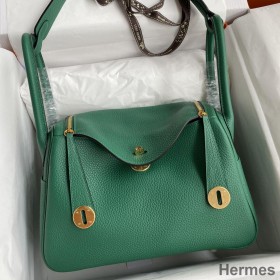 Hermes Lindy 30 Handmade Bag In Malachite Clemence Leather