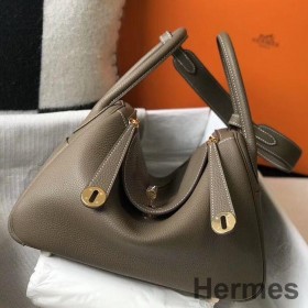 Hermes Lindy 30cm Bag In Taupe Clemence Leather GHW