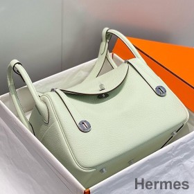 Hermes Lindy 30cm Bag In Vert Fizz Clemence Leather PHW