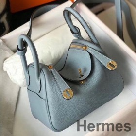 Hermes Lindy Mini Bag In Blue Lin Clemence Leather GHW