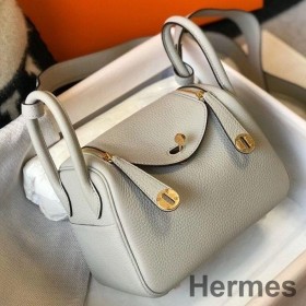 Hermes Lindy Mini Bag In Pearl Grey Clemence Leather GHW