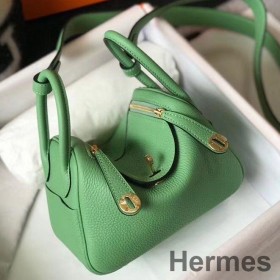 Hermes Lindy Mini Bag In Vert Criquet Clemence Leather GHW