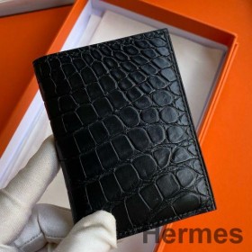 Hermes MC² Euclide Card Holder in Black Matte Alligator Leather