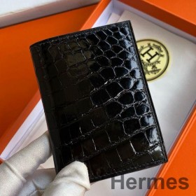 Hermes MC² Euclide Card Holder in Black Shiny Alligator Leather