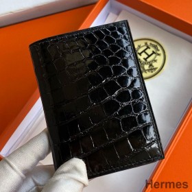 Hermes MC² Euclide Card Holder in Black Shiny Alligator Leather